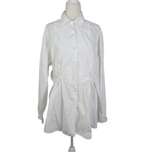 Vintage 90s Karen Kane White Cotton Peplum Button Down Shirt S